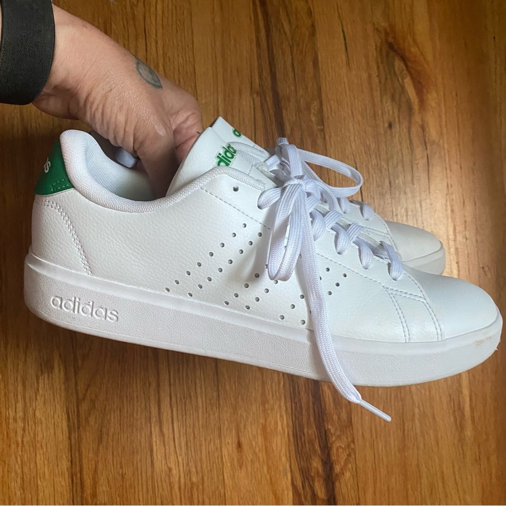 White Green Adidas Advantage 2.0 Classic Sneaker 9 Cloudfoam Comfort Preppy - Picture 4 of 13